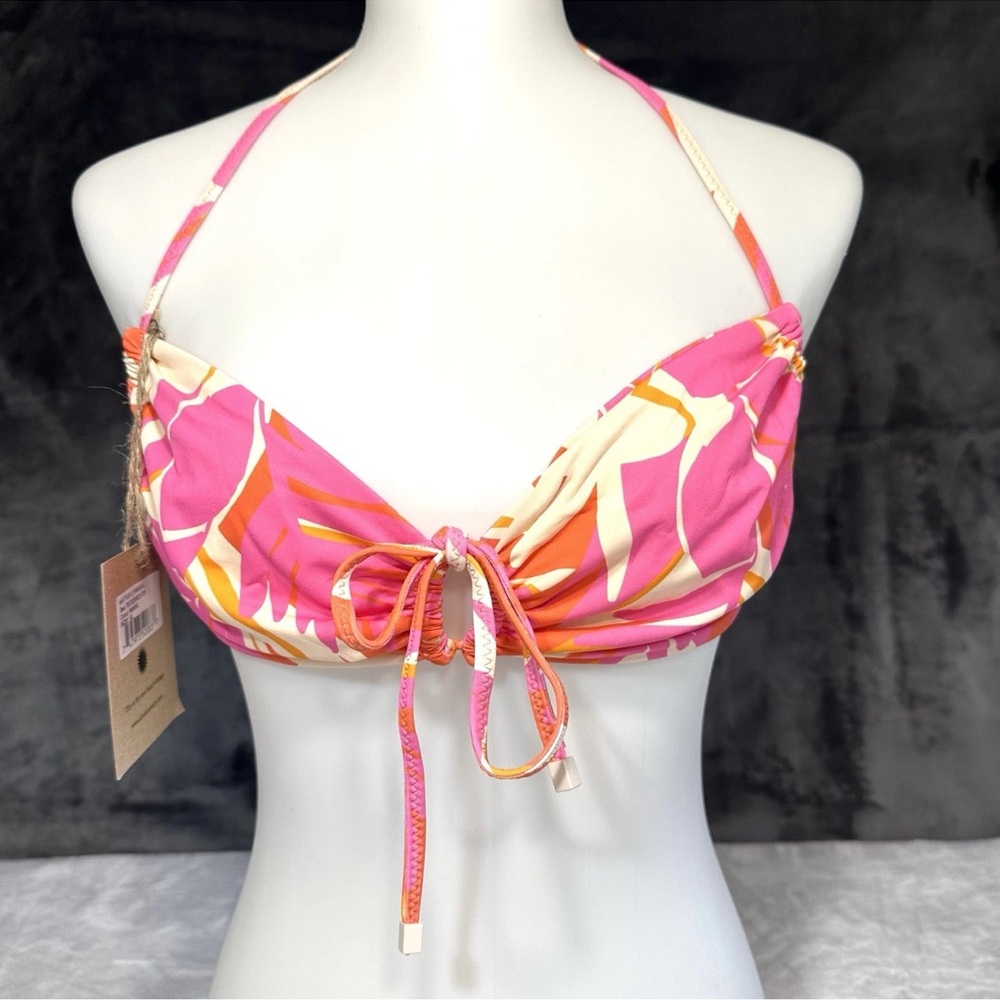 Free People Aloe Aloe Bikini Scrunch Top XL Waikiki Pink Tropical Reversible NWT